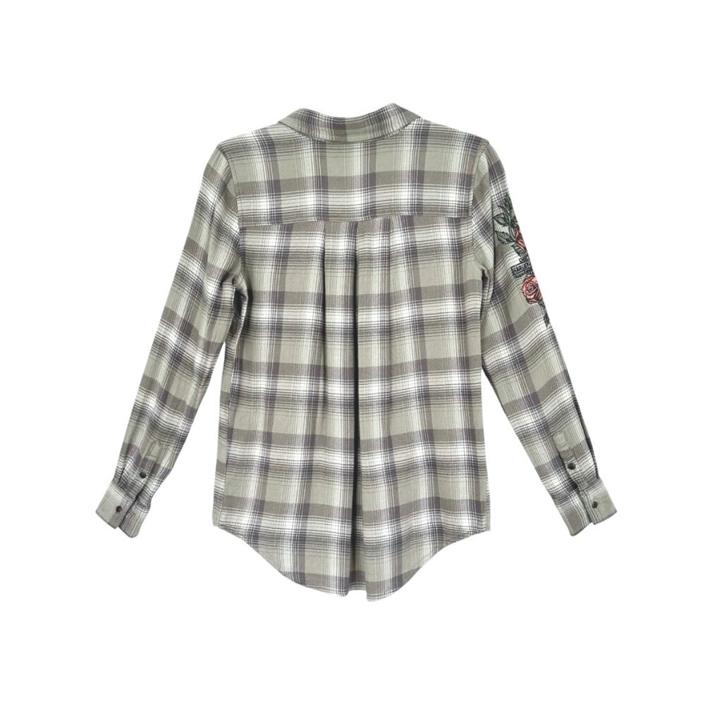 Harley-Davidson Americana Khaki Plaid Rose Embroidered Shirt - Picture 6 of 6